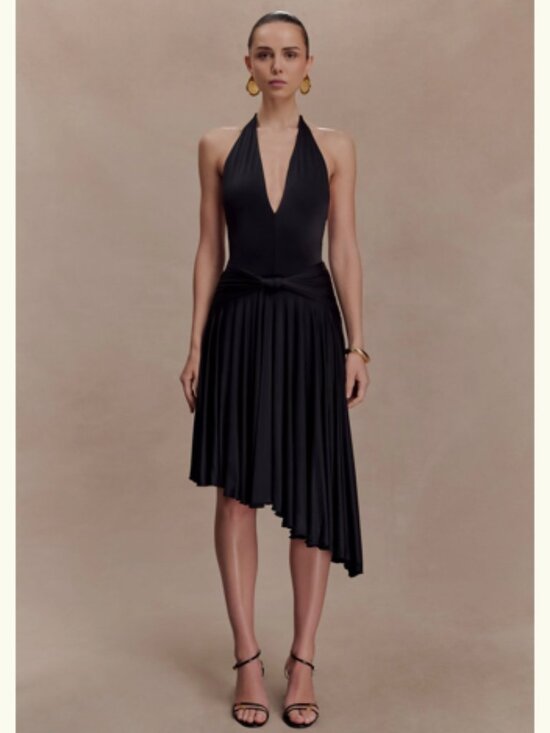 Meshki Dresses & Skirts - Meshki Zelda Asymmetric Slinky Midi Dress - Black